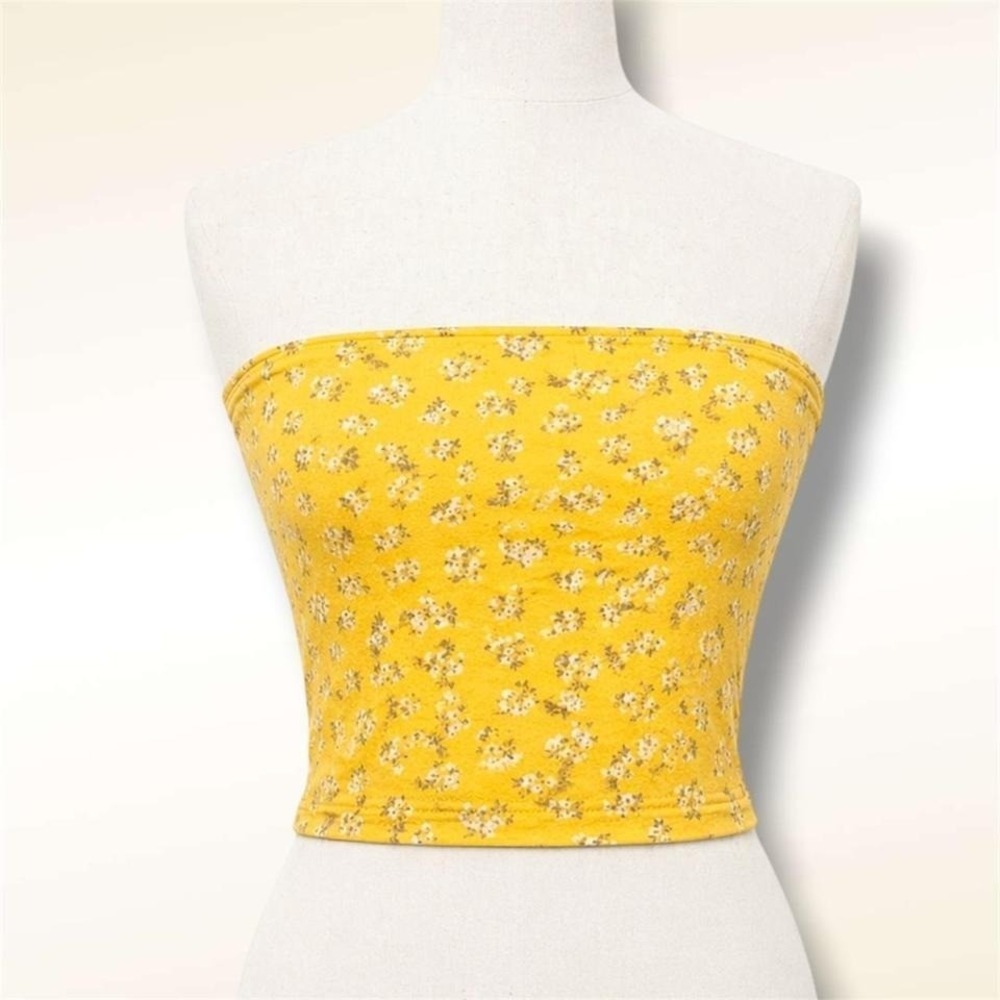 Hollister Yellow‎ Ditsy Floral Print Strapless Tube Top Bandeau Size Medium